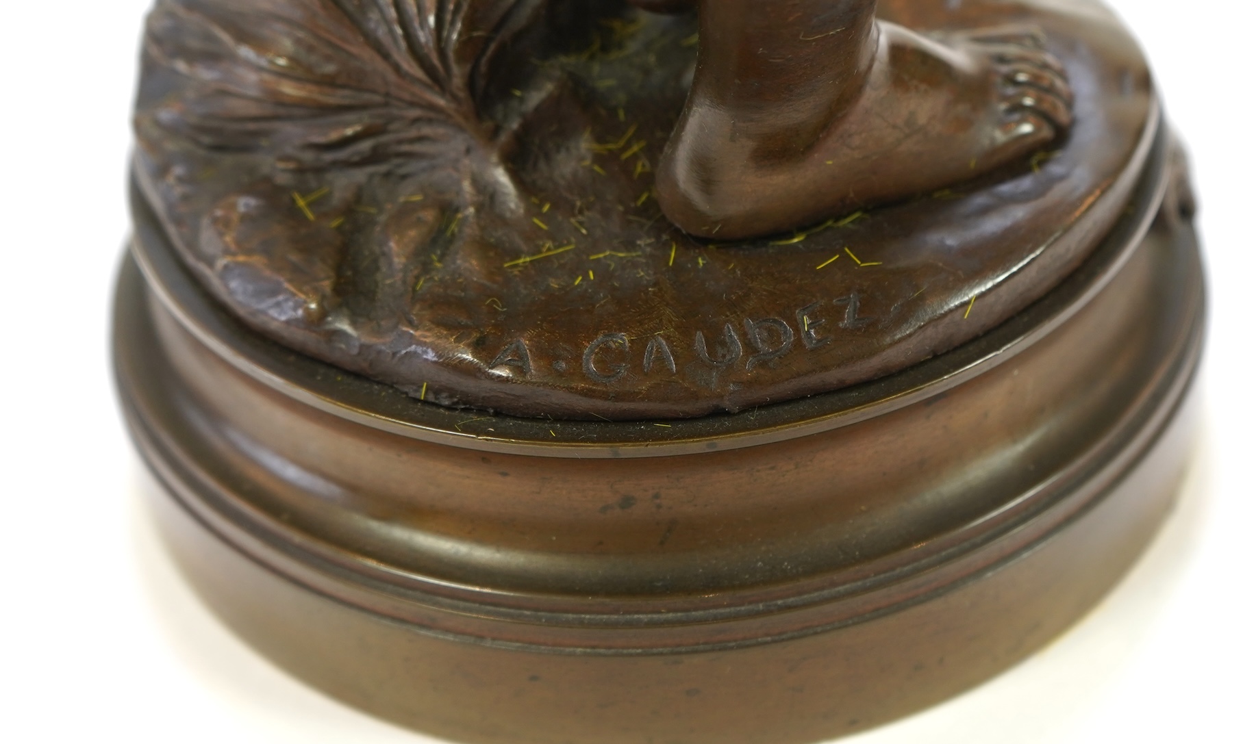 Adrien Etienne Gaudez (1845-1902), ‘Mignon’, a patinated bronze figure of peasant girl with a mandolin